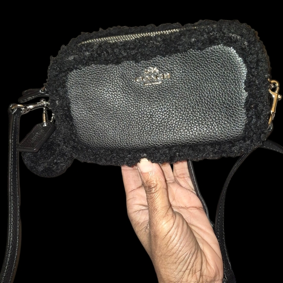 Black Coach Shearling Crossbody Bag